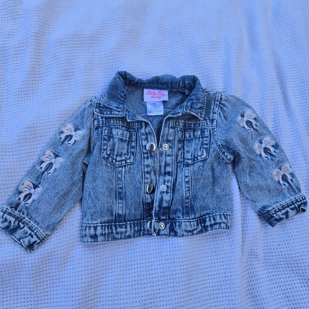 Little Lass Blue Jean Jacket with Floral Embroidery